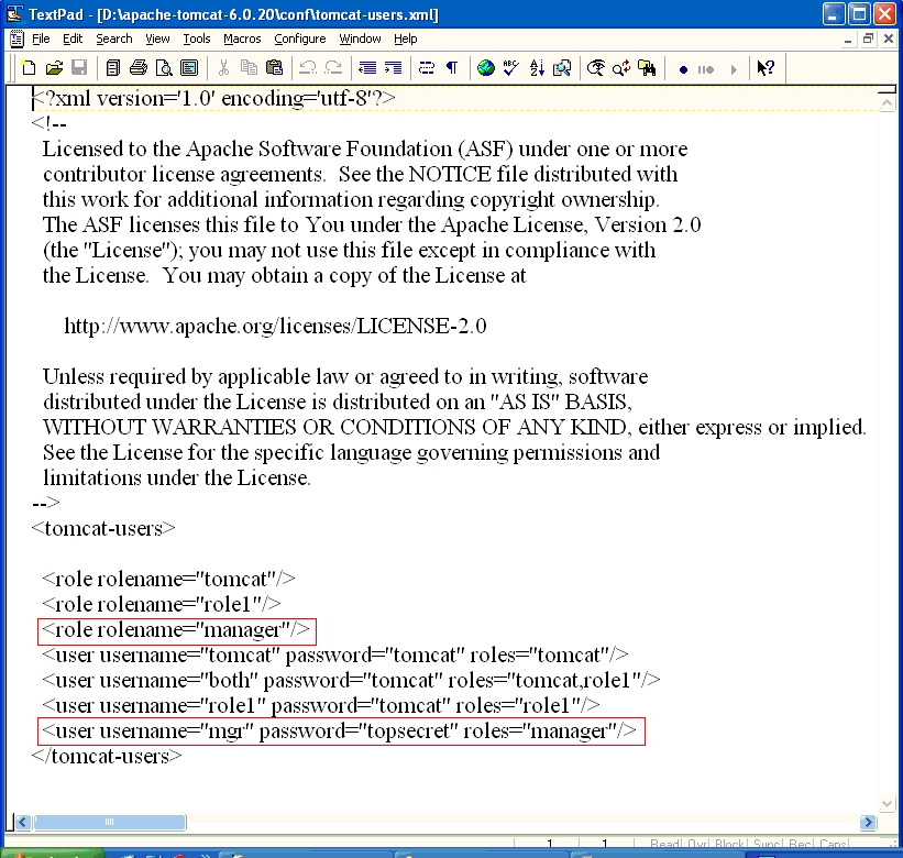 a look at tomcat-users.xml file